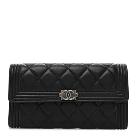 CHANEL Lambskin Quilted Large Gusset Flap Wallet Black 